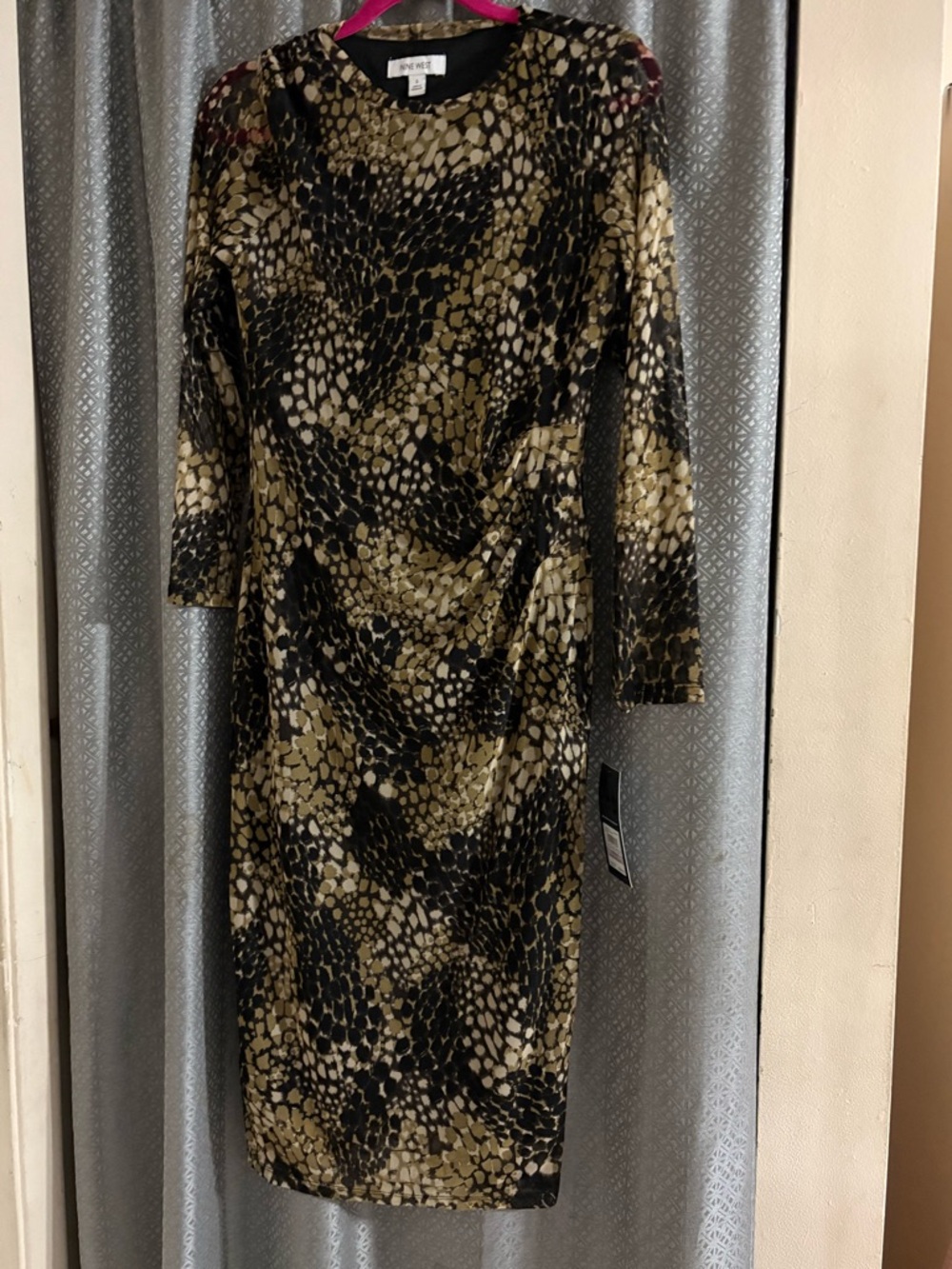 New with tag Nine West Olive & Black Long-Sleeve Printed Sheath Dress